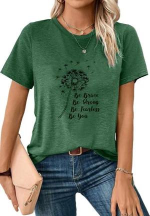 PYL T-Shirt Damen Sommer Kurzarmbluse Locker Löwenzahn Print-Shirt