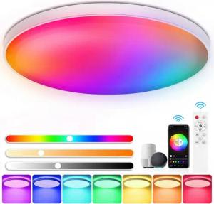 walkbee Deckenleuchte LED Deckenlampe RGB WiFi Bluetooth Fernbedienung APP-Steuerung,Ø30 cm, 30W LED Deckenleuchte 16 Millionen RGB Farbwechsel Deckenleuchte Dimmbar Rund LED Lampe mit Timer, LED fest integriert,2700K-6500K, RGB,Kaltweiß/Naturweiß/Warmwei