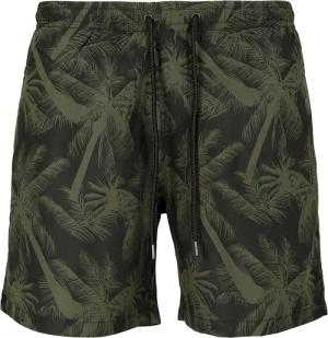 Urban Classics Badeshort - Pattern Swim Shorts Palm - M bis 3XL - für Männer - Größe XXL - schwarz/oliv
