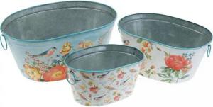 Viana Übertopf Pflanzgefäße Blumen/Vögel 3er-Set Metall oval Frühlingsdeko