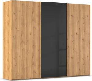 rauch Schwebetürenschrank "Kleiderschrank Schrank Garderobe Schlafzimmerschrank SCALE-WOOD", edle geteilte Front in massiver Asteiche mit Glastüren MADE IN GERMANY