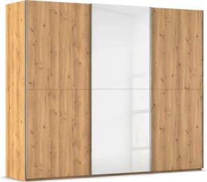 rauch Schwebetürenschrank "Kleiderschrank Schrank Garderobe Schlafzimmerschrank SCALE-WOOD", edle geteilte Front in massiver Asteiche mit Glastüren MADE IN GERMANY