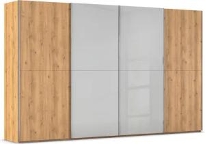 rauch Schwebetürenschrank "Kleiderschrank Schrank Garderobe Schlafzimmerschrank SCALE-WOOD", edle geteilte Front in massiver Asteiche mit Glastüren MADE IN GERMANY