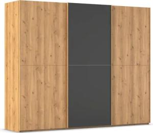 rauch Schwebetürenschrank "Kleiderschrank Schrank Garderobe Schlafzimmerschrank SCALE-WOOD", edle geteilte Front in massiver Asteiche mit Glastüren MADE IN GERMANY