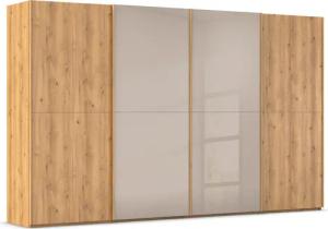 rauch Schwebetürenschrank "Kleiderschrank Schrank Garderobe Schlafzimmerschrank SCALE-WOOD", edle geteilte Front in massiver Asteiche mit Glastüren MADE IN GERMANY