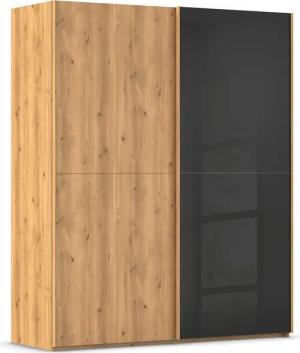 rauch Schwebetürenschrank "Kleiderschrank Schrank Garderobe Schlafzimmerschrank SCALE-WOOD", edle geteilte Front in massiver Asteiche mit Glastüren MADE IN GERMANY