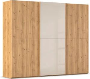 rauch Schwebetürenschrank "Kleiderschrank Schrank Garderobe Schlafzimmerschrank SCALE-WOOD", edle geteilte Front in massiver Asteiche mit Glastüren MADE IN GERMANY