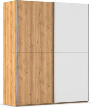 rauch Schwebetürenschrank "Kleiderschrank Schrank Garderobe Schlafzimmerschrank SCALE-WOOD", edle geteilte Front in massiver Asteiche mit Glastüren MADE IN GERMANY