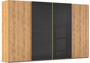 rauch Schwebetürenschrank "Kleiderschrank Schrank Garderobe Schlafzimmerschrank SCALE-WOOD", edle geteilte Front in massiver Asteiche mit Glastüren MADE IN GERMANY