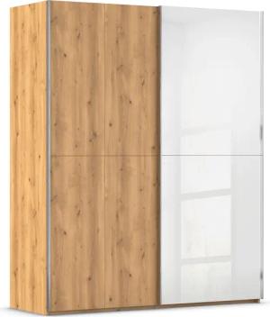 rauch Schwebetürenschrank "Kleiderschrank Schrank Garderobe Schlafzimmerschrank SCALE-WOOD", edle geteilte Front in massiver Asteiche mit Glastüren MADE IN GERMANY