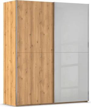 rauch Schwebetürenschrank "Kleiderschrank Schrank Garderobe Schlafzimmerschrank SCALE-WOOD", edle geteilte Front in massiver Asteiche mit Glastüren MADE IN GERMANY