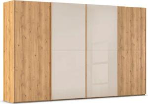 rauch Schwebetürenschrank "Kleiderschrank Schrank Garderobe Schlafzimmerschrank SCALE-WOOD", edle geteilte Front in massiver Asteiche mit Glastüren MADE IN GERMANY