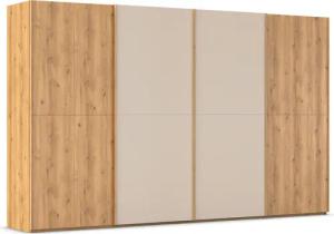 rauch Schwebetürenschrank "Kleiderschrank Schrank Garderobe Schlafzimmerschrank SCALE-WOOD", edle geteilte Front in massiver Asteiche mit Glastüren MADE IN GERMANY