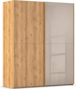 rauch Schwebetürenschrank "Kleiderschrank Schrank Garderobe Schlafzimmerschrank SCALE-WOOD", edle geteilte Front in massiver Asteiche mit Glastüren MADE IN GERMANY