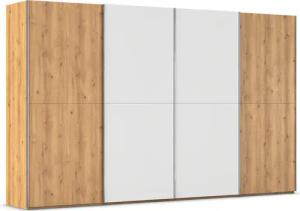 rauch Schwebetürenschrank "Kleiderschrank Schrank Garderobe Schlafzimmerschrank SCALE-WOOD", edle geteilte Front in massiver Asteiche mit Glastüren MADE IN GERMANY