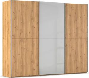 rauch Schwebetürenschrank "Kleiderschrank Schrank Garderobe Schlafzimmerschrank SCALE-WOOD", edle geteilte Front in massiver Asteiche mit Glastüren MADE IN GERMANY