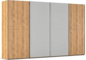 rauch Schwebetürenschrank "Kleiderschrank Schrank Garderobe Schlafzimmerschrank SCALE-WOOD", edle geteilte Front in massiver Asteiche mit Glastüren MADE IN GERMANY