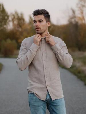 hutch&putch Langarmhemd Musselin Herrenhemd - Business Casual Freizeit - 100% Bio-Baumwolle (1-tlg) Herren Langarmhemd - in liebevoller Arbeit gefertigt