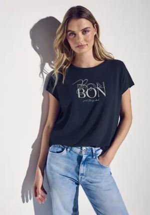 Street One Frauen T-Shirt mit Wording in Blau, Gr: 34