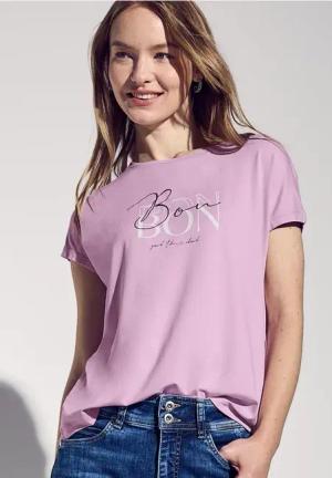 Street One Frauen T-Shirt mit Wording in Rosa, Gr: 34