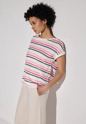 Street One Frauen Leinen-Look Streifen-Shirt in Beige, Gr: 46