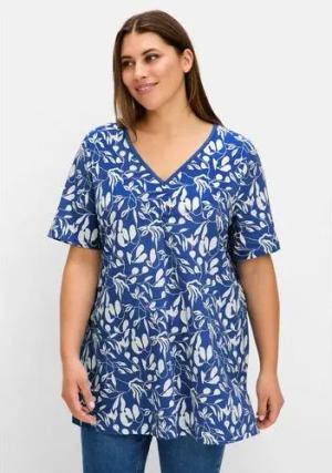 Longshirt mit Blumendruck, in leichter A-Linie, blaubeere gemustert, Gr.44/46
