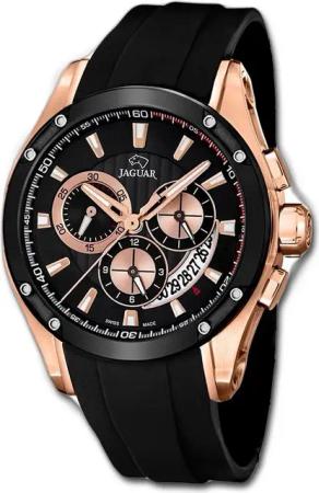 JAGUAR Chronograph Jaguar PUR Herren Uhr J691/1 Sport, (Chronograph), Herrenuhr PURarmband schwarz, rundes Gehäuse, groß (ca. 43mm)