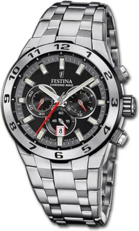 Festina Chronograph Festina Herrenuhr Edelstahl silber, (Chronograph), Herrenuhr Edelstahlarmband silber, rundes Gehäuse, groß (ca. 44,5mm)