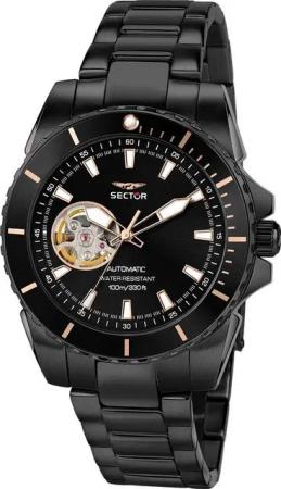 Sector Quarzuhr Sector Herren Armbanduhr Analog, (Analoguhr), Herren Armbanduhr rund, groß (43mm), Edelstahlarmband schwarz, Casual