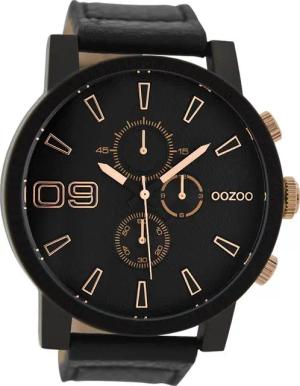 OOZOO Quarzuhr Oozoo Herren Armbanduhr schwarz Analog, (Analoguhr), Herrenuhr rund, extra groß (ca. 50mm) Lederarmband, Casual-Style