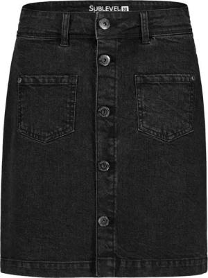 SUBLEVEL Sommerrock mit Knopfleiste und aufgesetzten Taschen Denim Skirt