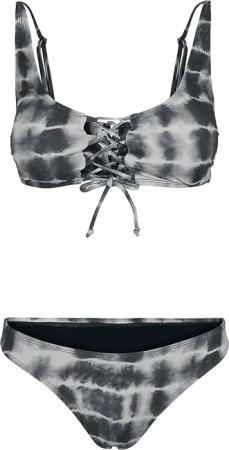 Urban Classics Bikini-Set - Ladies Lace Up Tie Dye Bikini - XS bis XL - für Damen - Größe XL - schwarz/weiß