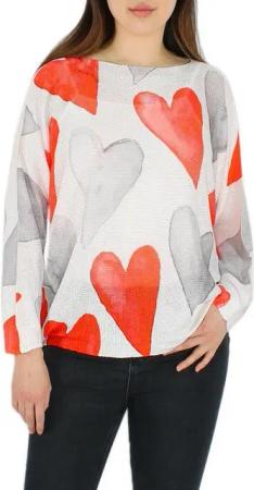 dy_mode Strandpullover Leichter Damen-Strickpullover mit Herz-Print Oversize-Pullover Bunter Herz Print, mit Rundhalsausschnitt