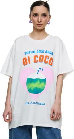 Worldclassca T-Shirt Worldclassca Oversized Print DI COCO T-Shirt Sommer Oberteil Print - VOGLIO SOLO AQUA DI COCO VIVA LA COSTIERA