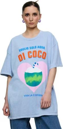 Worldclassca T-Shirt Worldclassca Oversized Print DI COCO T-Shirt Sommer Oberteil Print - VOGLIO SOLO AQUA DI COCO VIVA LA COSTIERA