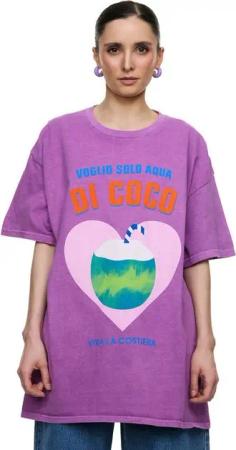 Worldclassca T-Shirt Worldclassca Oversized Print DI COCO T-Shirt Sommer Oberteil Print - VOGLIO SOLO AQUA DI COCO VIVA LA COSTIERA