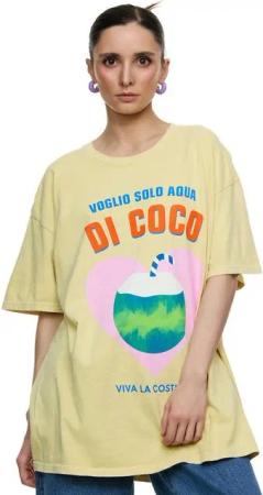 Worldclassca T-Shirt Worldclassca Oversized Print DI COCO T-Shirt Sommer Oberteil Print - VOGLIO SOLO AQUA DI COCO VIVA LA COSTIERA