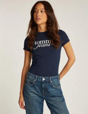 Tommy Jeans Curve Rundhalsshirt "Shirt TJW SLIM ESSENTIAL", in Großen Größen, Logo-Print auf Brusthöhe, mit Logostickerei