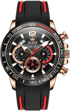 OLEVS Quarzuhr Sportliche Herrenuhr Chronograph mit Silikonarmband 9936, Uhrenbox