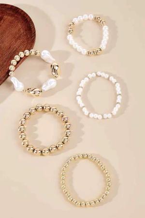 Gold-Ton-Armband-Set aus Kunstperlen
