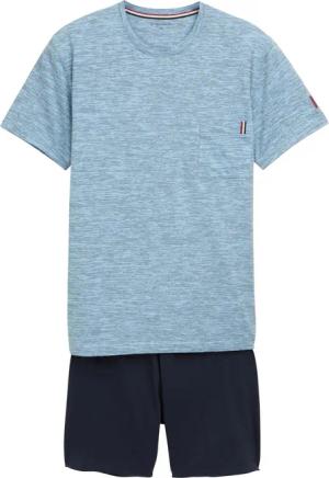 TOM TAILOR Herren Pyjama-Set im Melange-Optik mit Brausttasche, blau, Meliert, Gr. 50