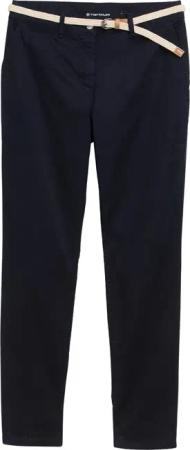 TOM TAILOR Damen Slim Chino Hose mit Gürtel, blau, Uni, Gr. 40/32