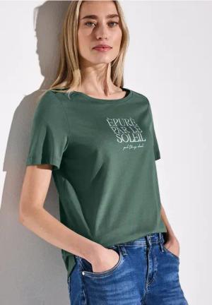 Street One Frauen T-Shirt mit Wording in Grün, Gr: 38