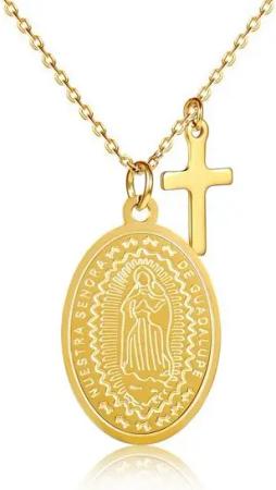 Kim Johanson Kette mit Anhänger Marienbild Kreuz Glaube Religion, aus Edelstahl