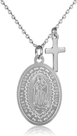 Kim Johanson Kette mit Anhänger Marienbild Kreuz Glaube Religion, aus Edelstahl