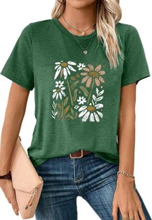 PYL T-Shirt Damen Sommer Kurzarmbluse Locker Gänseblümchen Print-Shirt
