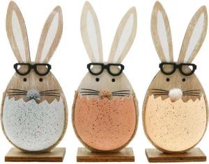 Viana Osterhase Holz-Hase im Ei, Frühlingsdeko, Osterhasen mit Brille, 3er Set