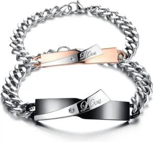 Kim Johanson Armband Set Partner Armband Love Gold + Schwarz (Set), Pärchen Schmuck mit Herz