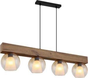 GLOBO Pendelleuchte BARRY I 15773-4H schwarz amber Metall MDF B/H/L: ca. 18x120x100 cm E27 4 Brennstellen