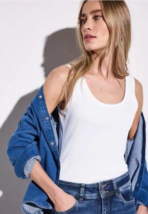 Street One Frauen Basic Top in Unifarbe in Weiß, Gr: 40